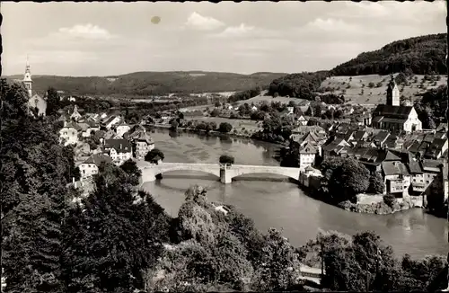 Ak Laufenburg am Hochrhein, Hotel Rebstock, Rheinterrasse, Brücke, Panorama