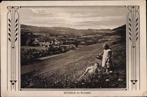 Ak Detzeln Waldshut Tiengen am Hochrhein, Kinder auf der Wiese, Panorama