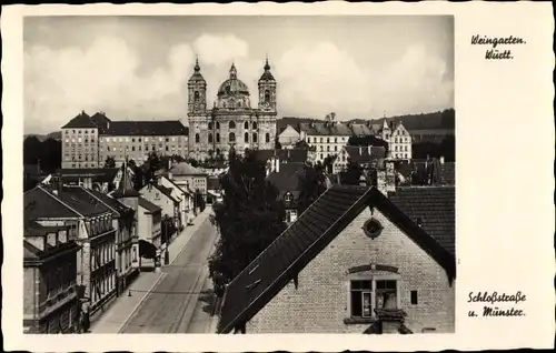 Ak Weingarten in Württemberg, Schlossstraße, Münster, Straßenpartie