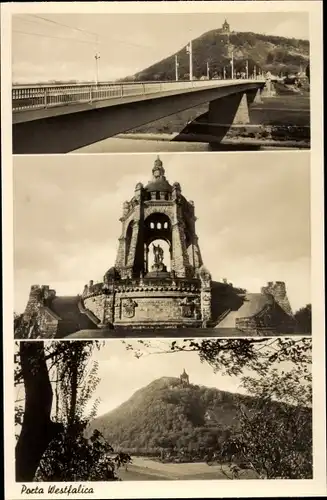 Ak Porta Westfalica an der Weser, Weserbrücke, Kaiser Wilhelm Denkmal
