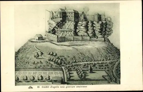 Ak Dagsburg Dabo Lothringen Moselle, d'après une gravure ancienne, Hotel Christophe Pension