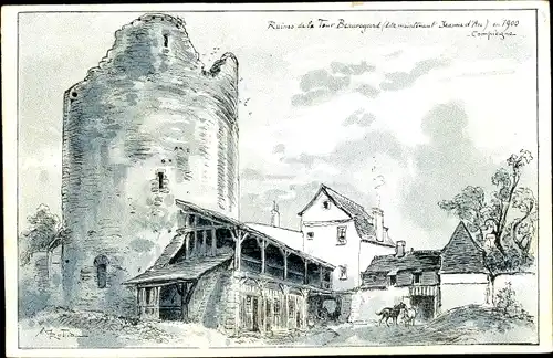 Künstler Ak Robida, A., Compiègne Oise, Ruines de la Tour Beauregard, 1900