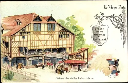 Künstler Litho Robida, Albert, Paris, Batiment des Vieilles Halles, Theatre