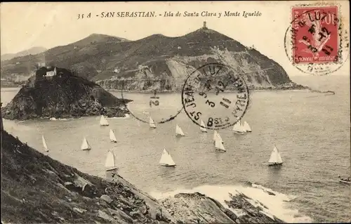 Ak Donostia San Sebastian Baskenland, Isla de Santa Clara y Monte Igueldo