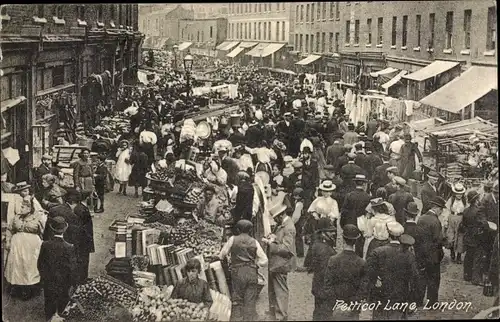 Ak London City, Petticoat Lane, Marktpartie
