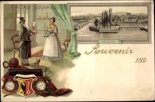 Wappen Litho Genève Genf Schweiz, Uhr, Cacao Suchard