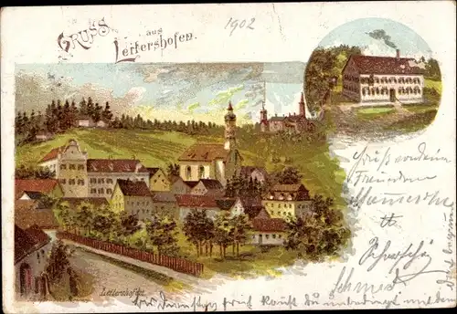 Litho Leitershofen Stadtbergen in Schwaben, Totalansicht der Ortschaft