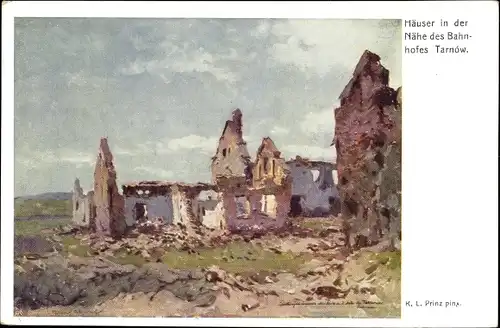 Künstler Ak Prinz, K. L., Tarnów Tarnau Polen, Kriegszerstörungen, Stadtansicht, I WK