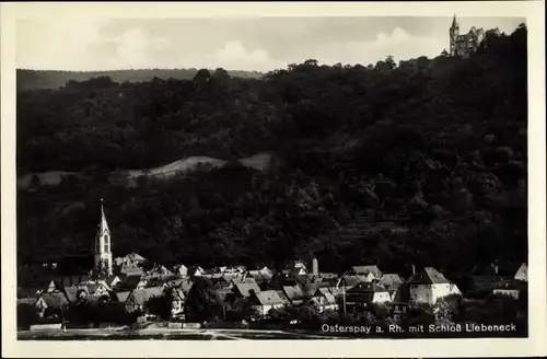 Ak Osterspay Osterspai am Rhein, Blick auf den Ort mit Schloss Liebeneck