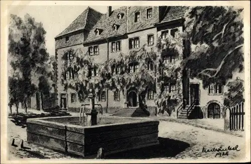 Künstler Ak Winkel, K., Lauterbach in Hessen, Burgschloss, Brunnen