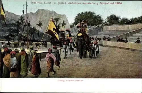 Ak Düsseldorf am Rhein, Internat. Kunst und große Gartenbau Ausstellung 1904, indische Gaukler