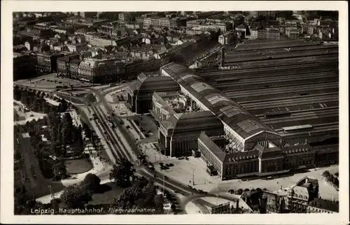 Ak Leipzig in Sachsen, Hauptbahnhof, Fliegeraufnahme