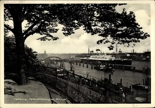 Ak Hamburg, Hafenstimmung mit Motorschiff St. Louis, HAPAG
