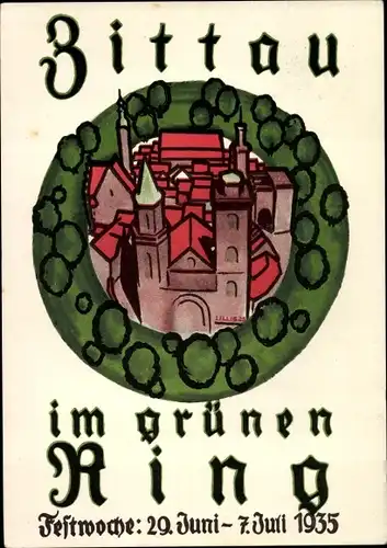 Ganzsachen Ak Zittau in der Oberlausitz, Festwoche 1935, Im grünen Ring, Briefmarkenausstellung