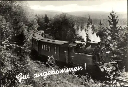 Ak Gut angekommen, Deutsche Eisenbahn, Dampflokomotive in voller Fahrt