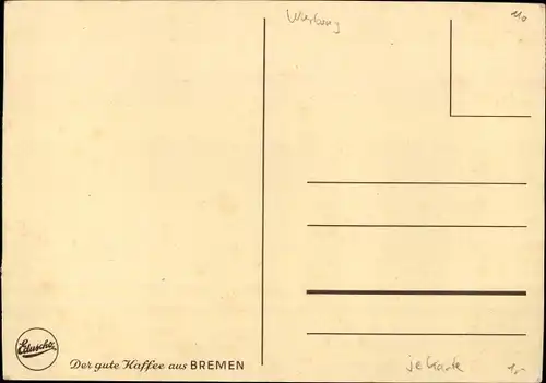 Ak Bremen, Marktplatz im Winter, Schnee, Denkmal, Markthändler, Eduscho Kaffee Reklame