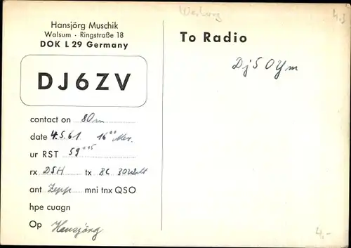 Ak QSL Karte, DJ6ZV, Hansjörg Muschik, Walsum, Esso Tanker