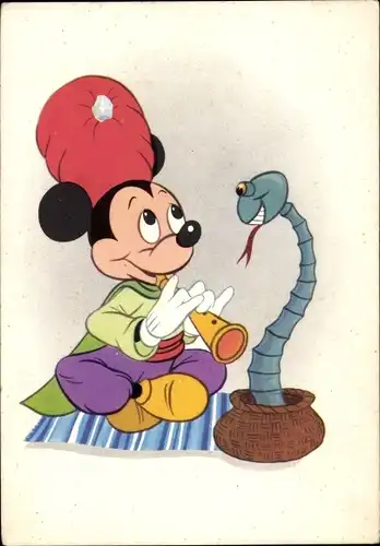 Künstler Ak Micky Maus, Walt Disney, Schlangenbeschwörer