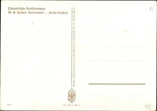 Künstler Ak Fossel, Ostmärkische Volkstrachten, Steiermark, Kreis Leoben