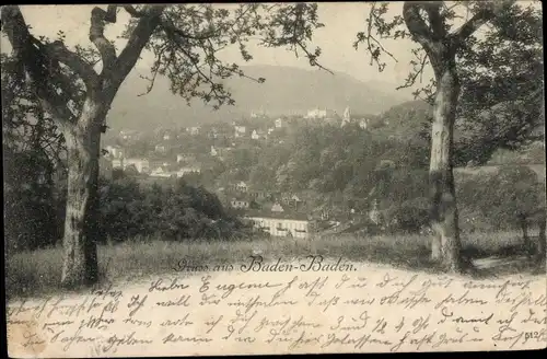 Ak Baden Baden, Durchblick zum Ort