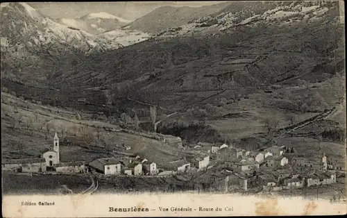 Ak Beaurières Drome, Vue generale, Route du Col