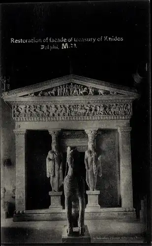 Ak Delphi Griechenland, Restoration of facade of treasury of Knidos
