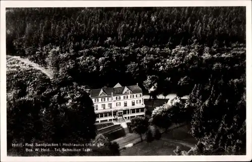 Ak Schmitten im Taunus Hessen, Hotel Sandplacken, Fliegeraufnahme