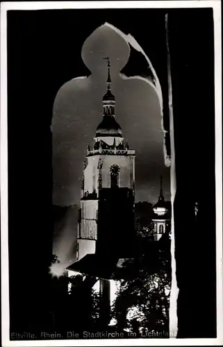 Ak Eltville am Rhein Hessen, Stadtkirche im Lichtglanz