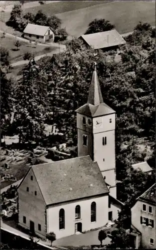 Ak Lampoldshausen Hardthausen am Kocher, Ev. Kirche, Fliegeraufnahme