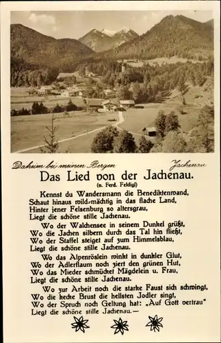 Lied Ak Feldigl, Ferd., Jachenau in Oberbayern, Das Lied von der Jachenau
