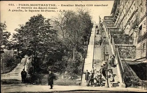 Ak Paris XVIII. Arrondissement Buttes-Montmartre, Escalier Muller, Montee au Sacre Coeur
