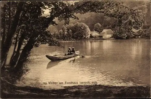 Foto Ak Bad Dürkheim am Pfälzerwald, Weiher am Forsthaus Isenach mit Ruderboot