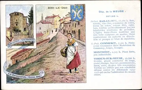 Wappen Ak Bar le Duc Meuse, Tour Heublot, Le Rossignol
