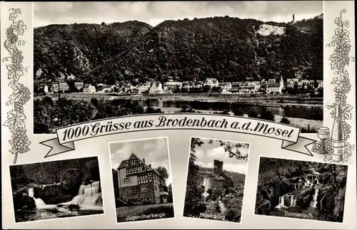 Ak Brodenbach an der Mosel, Ehrbachklamm, Jugendherberge, Burg, Donnerloch, Panorama