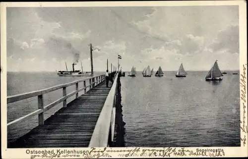 Ak Ostseebad Kellenhusen in Holstein, Segelregatta, Segelboote, Steg, Meer