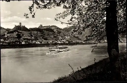 Ak Cobern Kobern Gondorf an der Mosel, Panorama mit Fluss u. Kahn