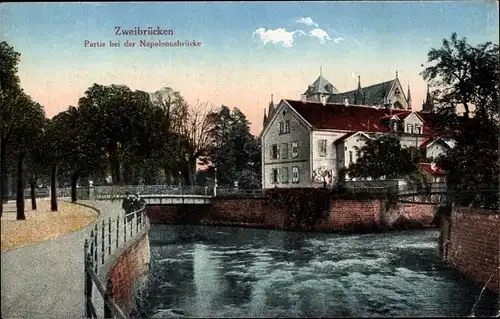 Ak Zweibrücken in Rheinland Pfalz, Partei bei der Napoleonsbrücke