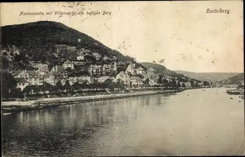 Ak Heidelberg am Neckar, Neckarpartie mit Villenviertel am heiligen Berg