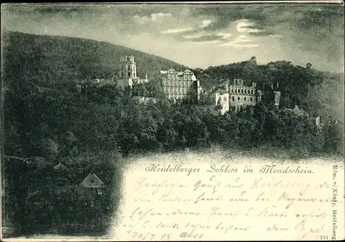 Mondschein Ak Heidelberg am Neckar, Schloss, Wald