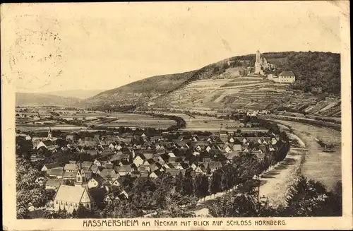 Ak Hassmersheim Haßmersheim am Neckar, Gesamtansicht mit Schloss Hornberg