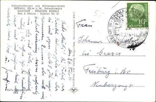 Ak Bernau im Schwarzwald, Gasthof-Pension Rössle im Winter
