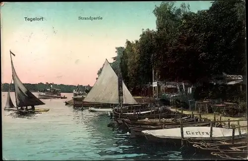 Ak Berlin Reinickendorf Konradshöhe Tegelort, Strandpartie, Boote