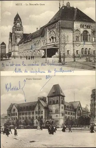 Ak Metz Moselle, La Nouvelle Gare, Poste Centrale