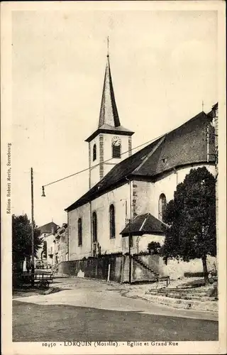 Ak Lorquin Lörchingen Lothringen Moselle, Église et Grand Rue