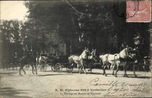 Ak Versailles Yvelines, S. M. Alphonse XIII, Kutsche
