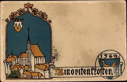 Steindruck Ak Wien 9. Alsergrund, Minoritenkloster um 1569, Wappen