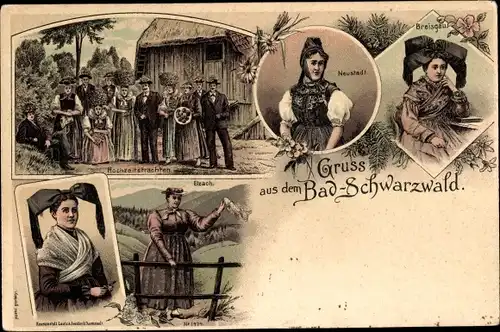 Litho Schwarzwälder Tracht, Neustadt, Breisgau, Hochzeitstrachten