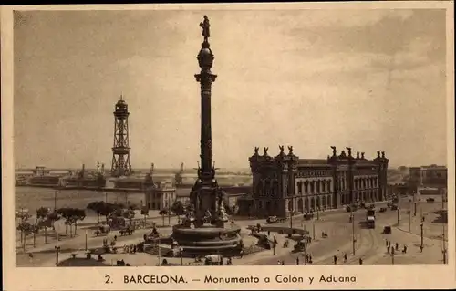 Ak Barcelona Katalonien Spanien, Monumento a Colon y Aduana