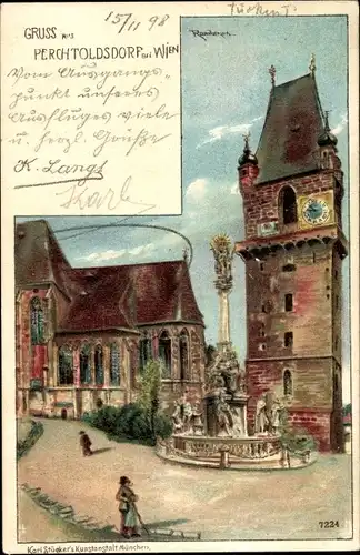 Künstler Ak Perchtoldsdorf in Niederösterreich, Pfarrkirche, Turm