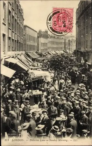 Ak London City England, Petticoat Lane Market on Sunday Morning
